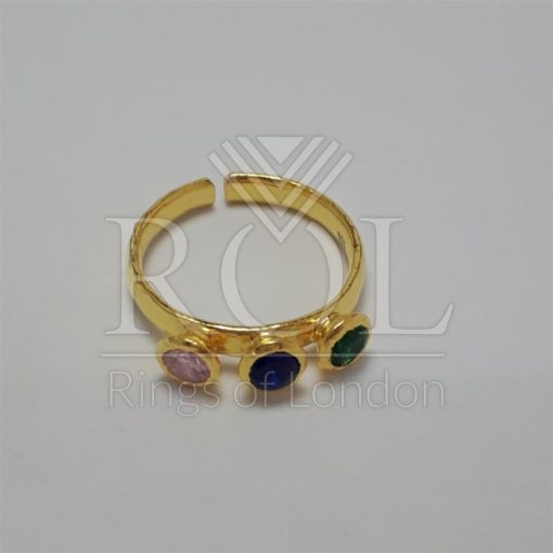 Pink Cubic Zirconia, Purple Cubic Zirconia, Green Cubic Zirconia Gold Plated Sterling Silver Ring