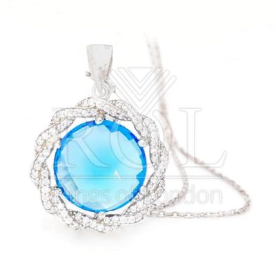 Clear Cubic Zirconia, Blue Cubic Zirconia 925 Sterling Silver Necklace