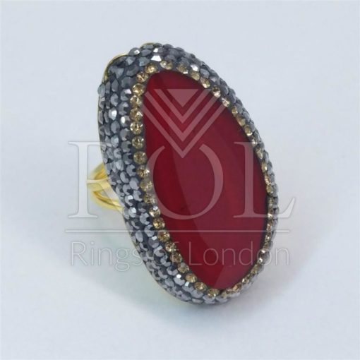 Red Cats Eye Gold Plated Sterling Silver Ring