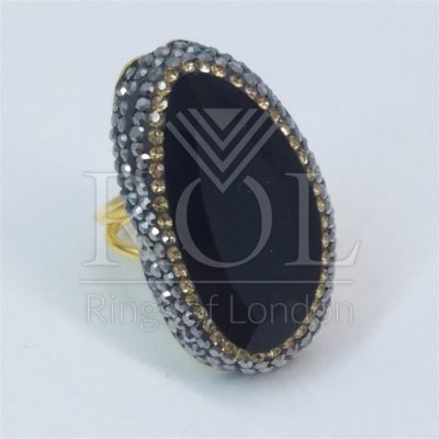 Black Cats Eye Gold Plated Sterling Silver Ring