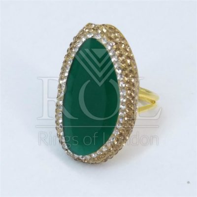 Green Cats Eye Gold Plated Sterling Silver Ring