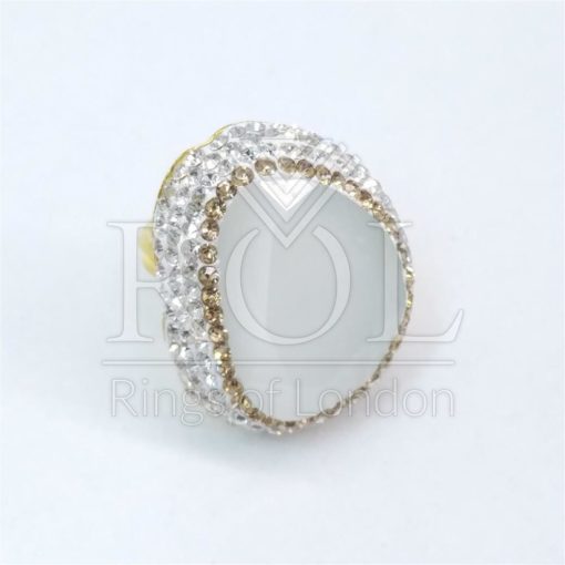 White Cats Eye Gold Plated Sterling Silver Ring