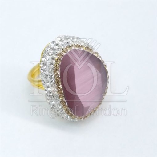 Pink Cats Eye Gold Plated Sterling Silver Ring