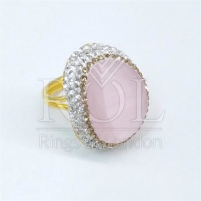 Pink Cats Eye Gold Plated Sterling Silver Ring