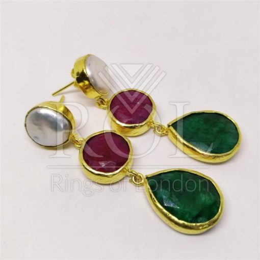 Ruby (Laboratory Created), Emerald (Laboratory Created), Cultured Pearl 