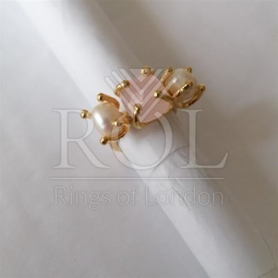 Cultured Pearl, Rose Quartz Gold Plated Sterling Silver Ring