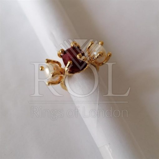 Ruby (Laboratory Created),Cultured Pearl Gold Plated Sterling Silver Ring