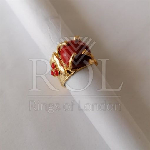 Coral Gold Plated Sterling Silver Ring