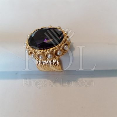 Purple Cubic Zirconia Gold Plated Sterling Silver Ring