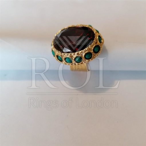 Red Cubic Zirconia Gold Plated Sterling Silver Ring