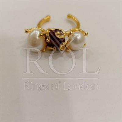 Ruby (Laboratory Created),Cultured Pearl Gold Plated Sterling Silver Ring