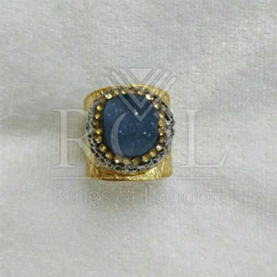 Blue Druzy Chalcedony Gold Plated Sterling Silver Ring
